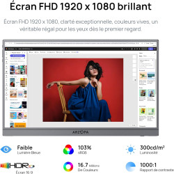 ARZOPA Écran Portable 17,3" Gris, Moniteur Portable 1080P FHD 103% sRGB IPS Gaming Écran Externe avec Pied Intégré HDMI USB-C po