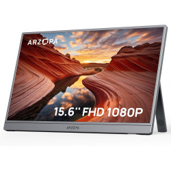 ARZOPA Écran Portable 15,6" 1920x1080 FHD IPS, Moniteur Portable USB-C Ultra Fin avec Pied Intégré, HDR10, Haut-Parleurs, Compat