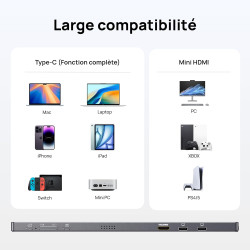 ARZOPA Écran Portable 15,6" 1920x1080 FHD IPS, Moniteur Portable USB-C Ultra Fin avec Pied Intégré, HDR10, Haut-Parleurs, Compat