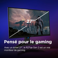 Lenovo Legion R27qe Gen2 - Écran Gaming 27'' (QHD, IPS, 200 Hz, 0.5 ms, HDMI+DP, Câble DP, AMD FreeSync Premium) Réglage en Incl