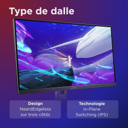 Lenovo Legion 27Q-10 - Écran Gaming de 27" QHD avec Eyesafe (IPS, 240Hz, 0.5ms, 2xHDMI+DP, AMD FreeSync Premium) - Inclinable et