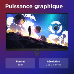 Lenovo Legion 27Q-10 - Écran Gaming de 27" QHD avec Eyesafe (IPS, 240Hz, 0.5ms, 2xHDMI+DP, AMD FreeSync Premium) - Inclinable et