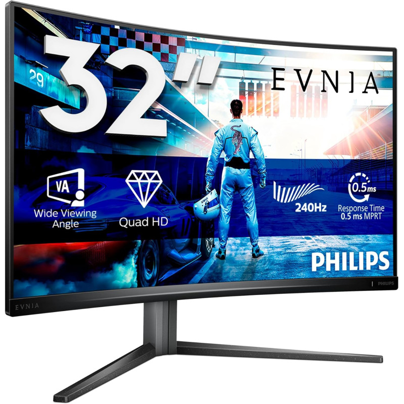 Philips Evnia 32M2C5500W - 32 Pouces QHD Curved Gaming Monitor, 0,5 ms MPRT, 240 Hz, FreeSync Prem. Pro., HDR400 (2560x1440, HDM