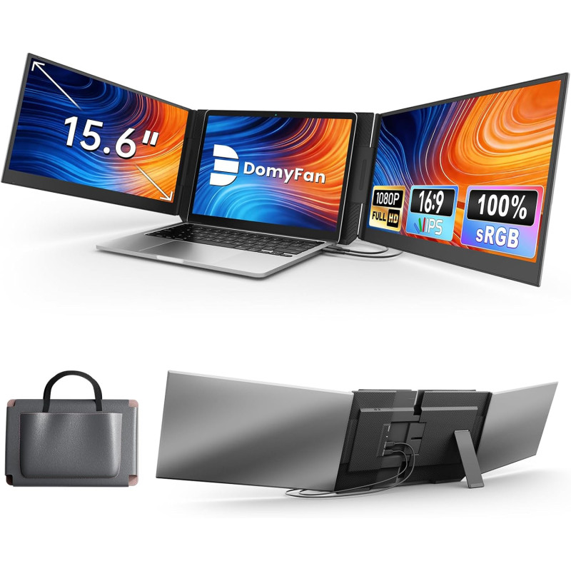 domyfan 15,6" Extension d’écran pour Ordinateur Portable, Triple écran Portable IPS FHD 1080P Ultra-Fin, pour 13-17" laptops, Pl