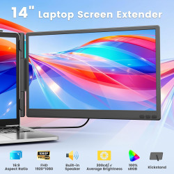 Écran Portable,Écran d'Extension pour PC Portable 14",Double Moniteur Portable Ultra-Fin FHD 1080P IPS pour PC Portable 13"-17",