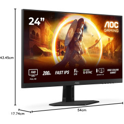 AOC Gaming Moniteur 24G4HRE 23.8 Pouce 200Hz Fast IPS Dalle, 0.5ms MPRT, HDR10, G-Sync Compatible, Haut-parleurs, (1920x1080 HDM