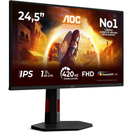 AOC Gaming Moniteur 25G4KUR 25 Pouce 420Hz, Fast IPS Dalle, 0.5ms GtG, HDR400, G-Sync Comp., Ajustable en Hauteur, USB Hub(1920x