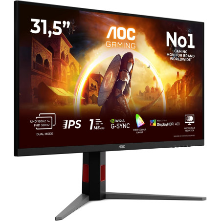 AOC Moniteur U32G4U 31.5 Pouce 160Hz Fast IPS Dalle, 1ms GtG, HDR400, G-Sync Compatible, Ajustable en Hauteur, USB Hub(3840x2160