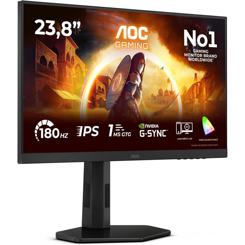 AOC Gaming Moniteur 24G4X 23.8 pouce 180Hz Fast IPS Dalle, 0.5ms MPRT, HDR10, G-Sync Compatible, Ajustable en hauteur, Haut-parl