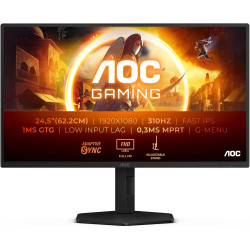 AOC Gaming Moniteur 25G4SXU 24.5 Pouce 310Hz, Fast IPS Dalle, 0.3ms MPRT, HDR400, G-Sync Compatible, Ajustable en Hauteur, USB H