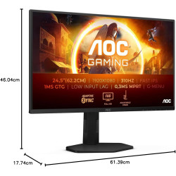 AOC Gaming Moniteur 25G4SXU 24.5 Pouce 310Hz, Fast IPS Dalle, 0.3ms MPRT, HDR400, G-Sync Compatible, Ajustable en Hauteur, USB H