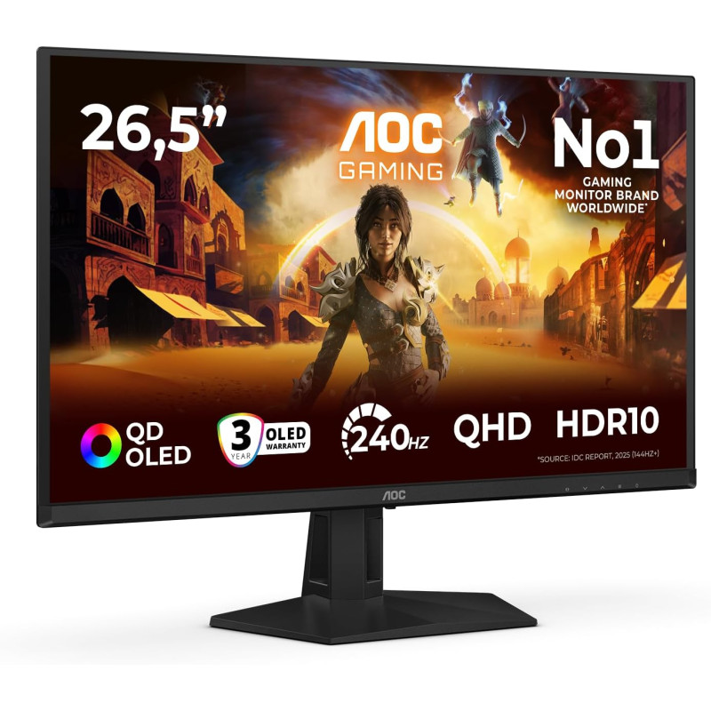 AOC Gaming Moniteur Q27G41ZDF 27 Pouce 240Hz QD-OLED Dalle, 0.03ms GtG, HDR10, G-Sync Compatible, (2560x1440 HDMI 1x 2.0 DP 1x 1