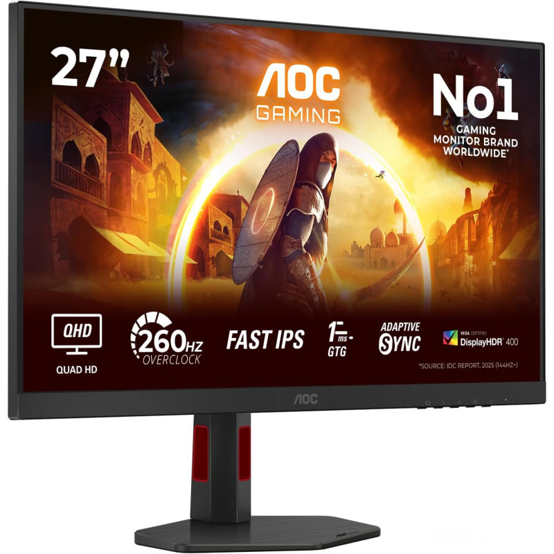 AOC Gaming Moniteur Q27G4ZR 27 Pouce 260Hz, Fast IPS Dalle, 0.3ms MPRT, HDR400, G-Sync Compatible, Ajustable en Hauteur, Haut-pa