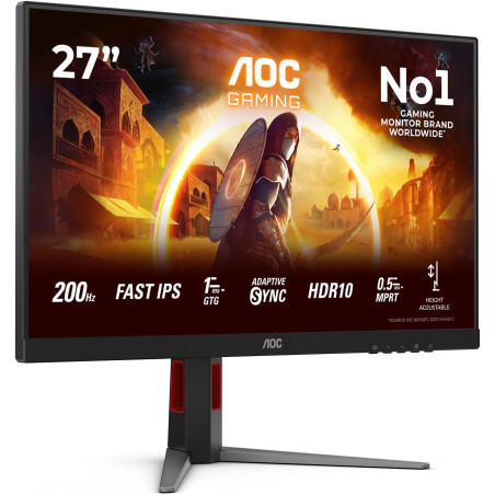 AOC Gaming Moniteur 27G4HA 27 Pouce 200Hz Fast IPS Dalle, 0.5ms MPRT, HDR10, G-Sync Compatible, Ajustable en Hauteur, Haut-parle