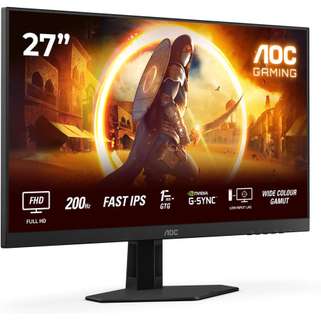 AOC Gaming Moniteur 27G4HRE 27 Pouce 200Hz Fast IPS Dalle, 0.5ms MPRT, HDR10, G-Sync Compatible, Haut-parleurs, (1920x1080 HDMI 