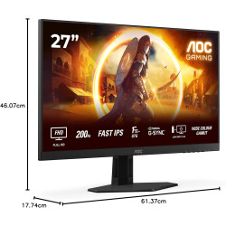 AOC Gaming Moniteur 27G4HRE 27 Pouce 200Hz Fast IPS Dalle, 0.5ms MPRT, HDR10, G-Sync Compatible, Haut-parleurs, (1920x1080 HDMI 