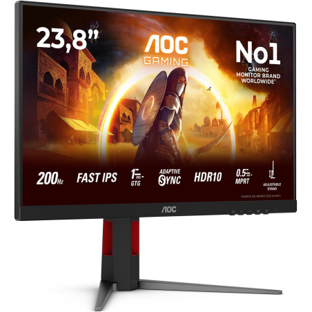 AOC Gaming Moniteur 24G4HA 23.8 Pouce 200Hz Fast IPS Dalle, 0.5ms MPRT, HDR10, G-Sync Compatible, Ajustable en Hauteur, Haut-par