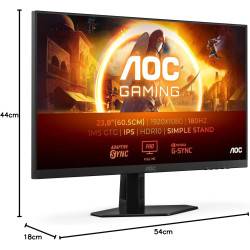 AOC Gaming Moniteur 24G4XE 23.8 Pouce 180Hz Fast IPS Dalle, 0.5ms MPRT, HDR10, G-Sync Compatible, Haut-parleurs, (1920x1080 HDMI