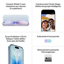 Apple iPhone 17 256 Go : Écran 6,3 pouces avec ProMotion, Puce A19, Caméra avant Center Stage, Meilleure résistance aux rayures,