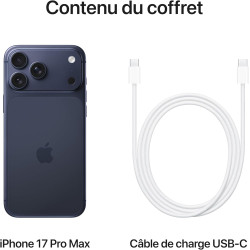 Apple iPhone 17 Pro Max 1 To : Écran 6,9 pouces avec ProMotion, Puce A19 Pro, Autonomie record sur iPhone, Système caméra Pro Fu