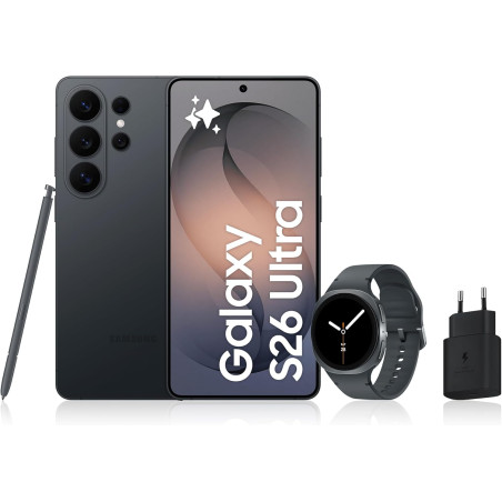 Samsung galaxy s26 ultra, avec galaxy ai, 256 go, noir galaxy watch8, 40mm, noir, bleutooth, chargeurs secteurs rapides 25w incl
