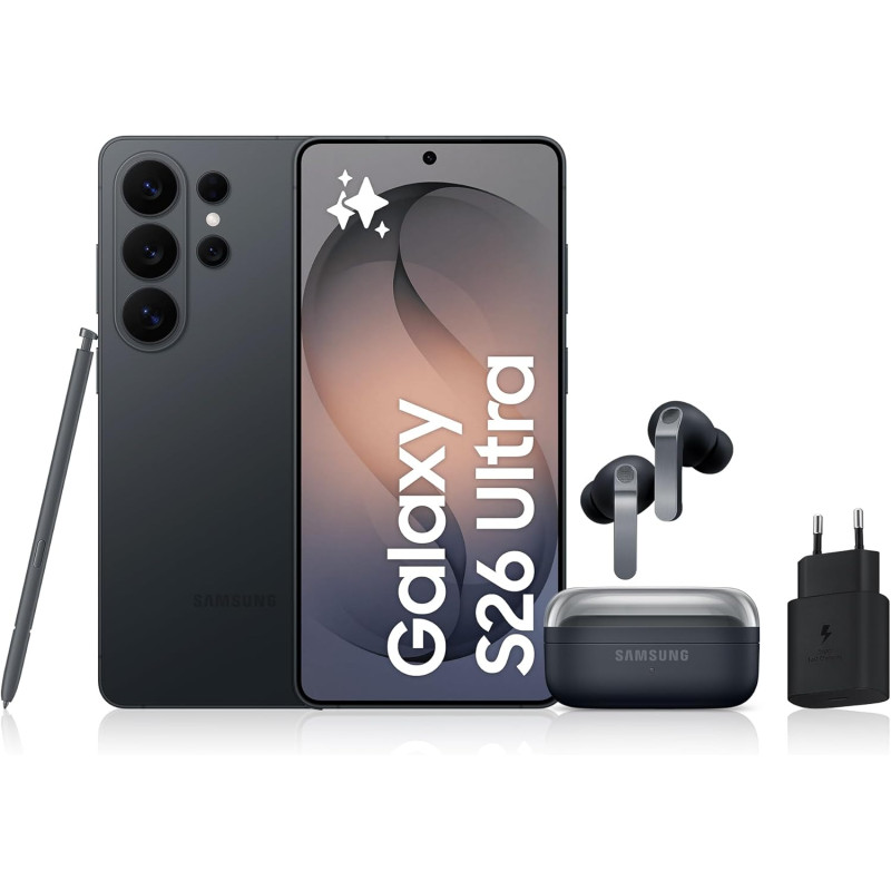 Samsung Galaxy S26 Ultra, avec Galaxy AI, 512 Go, Noir Galaxy Buds4 Pro, Noir, Chargeurs secteurs Rapides 25W Inclus, Version FR