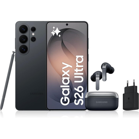 Samsung Galaxy S26 Ultra, avec Galaxy AI, 1 to, Noir Galaxy Buds4 Pro, Noir, Chargeurs secteurs Rapides 25W Inclus, Version FR