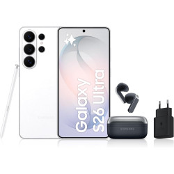 Samsung Galaxy S26 Ultra, avec Galaxy AI, 1 to, Blanc Galaxy Buds4, Noir, Chargeurs secteurs Rapides 25W Inclus, Version FR