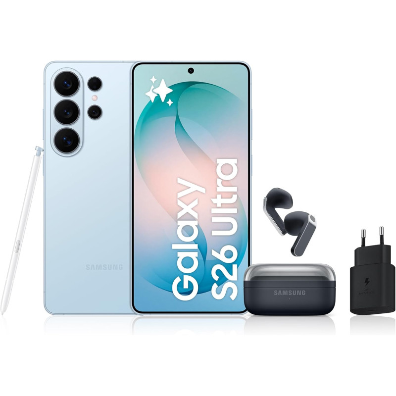 Samsung Galaxy S26 Ultra, avec Galaxy AI, 1 to, Bleu Galaxy Buds4, Noir, Chargeurs secteurs Rapides 25W Inclus, Version FR