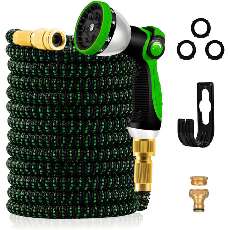 30m/100FT Tuyau d'Arrosage Extensible - Tuyau d'arrosage flexible avec 10 Modèles de Pulvérisation Convient aux Robinets de 1/2"