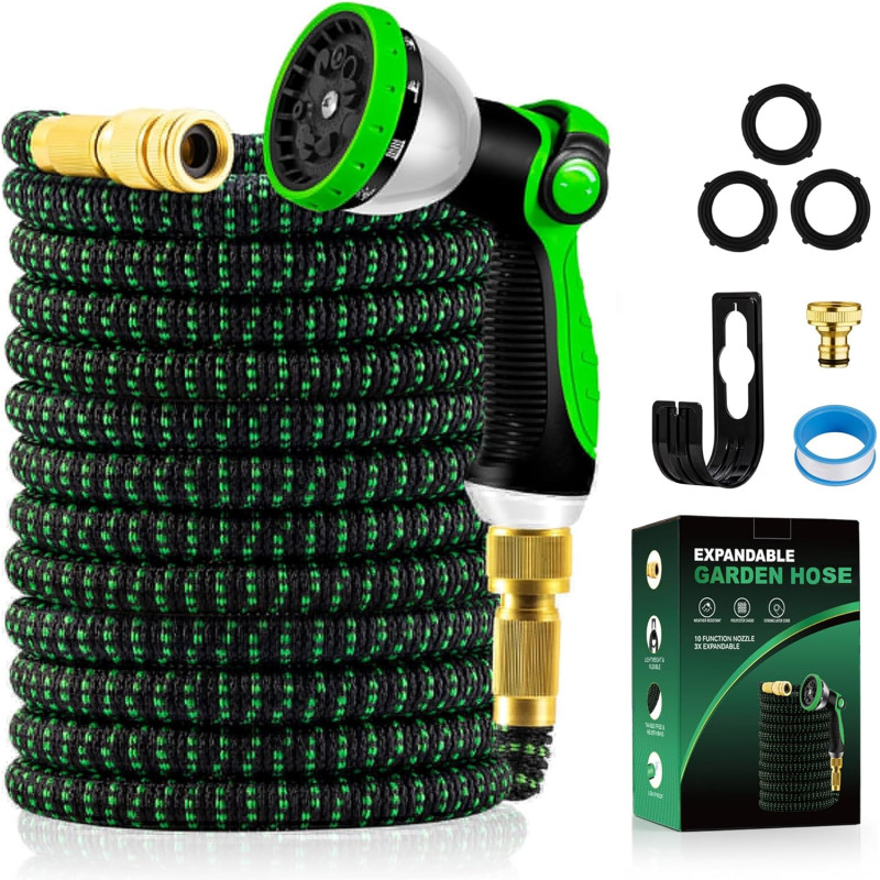 Tuyau d'Arrosage Extensible - Tuyau d'arrosage flexible avec 10 Modèles de Pulvérisation Convient aux Robinets de 1/2" et 3/4" R