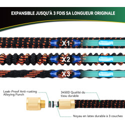 Tuyau d'Arrosage Extensible 22m/75Ft avec 10 Modèles de Pulvérisation Convient aux Robinets de 1/2" et 3/4" Raccords en Métal Du
