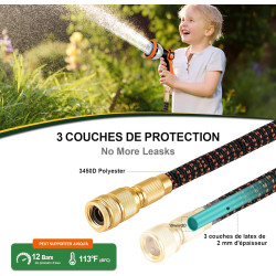 Tuyau d'Arrosage Extensible 22m/75Ft avec 10 Modèles de Pulvérisation Convient aux Robinets de 1/2" et 3/4" Raccords en Métal Du
