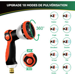 Tuyau d'Arrosage Extensible 22m/75Ft avec 10 Modèles de Pulvérisation Convient aux Robinets de 1/2" et 3/4" Raccords en Métal Du