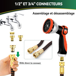 Tuyau d'Arrosage Extensible 22m/75Ft avec 10 Modèles de Pulvérisation Convient aux Robinets de 1/2" et 3/4" Raccords en Métal Du