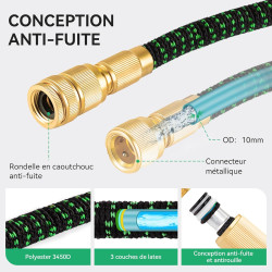 45m/150FT Tuyau d'Arrosage Extensible - Tuyau d'arrosage flexible avec 10 Modèles de Pulvérisation Convient aux Robinets de 1/2"