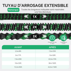 45m/150FT Tuyau d'Arrosage Extensible - Tuyau d'arrosage flexible avec 10 Modèles de Pulvérisation Convient aux Robinets de 1/2"