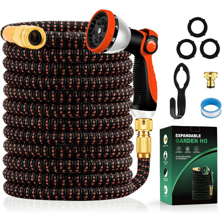 Yofidra Tuyau d'Arrosage Extensible 30m/100Ft avec 10 Modèles de Pulvérisation Convient aux Robinets de 1/2" et 3/4" Raccords en