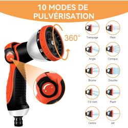 Yofidra Tuyau d’arrosage Extensible 15m/50Ft avec 10 modèles de pulvérisation Convient aux robinets de 1/2" et 3/4" Raccords en 