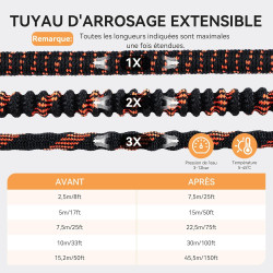 Yofidra Tuyau d’arrosage Extensible 15m/50Ft avec 10 modèles de pulvérisation Convient aux robinets de 1/2" et 3/4" Raccords en 