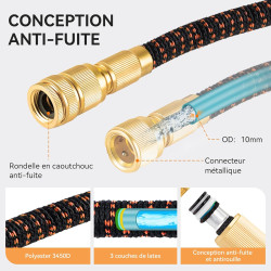 Tuyau d'Arrosage Extensible 45m/150Ft avec 10 Modèles de Pulvérisation Convient aux Robinets de 1/2" et 3/4" Raccords en Métal D