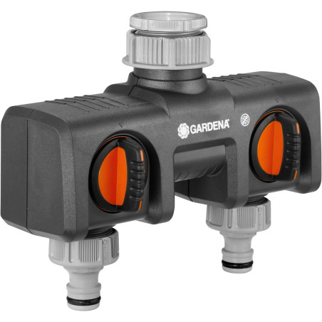 Distributeur 2 voies GARDENA : possibilité de raccorder 2 appareils au robinet, convient pour les programmateurs et minuteries d