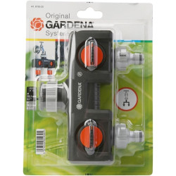Distributeur 2 voies GARDENA : possibilité de raccorder 2 appareils au robinet, convient pour les programmateurs et minuteries d