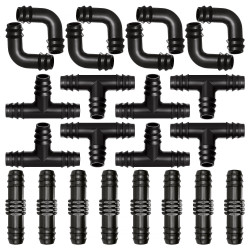 VooGenzek 24 Pièces 16mm Kit de Connecteurs de Tuyaux, Connecteur de Tuyau Cannelé en Plastique, Raccord D'irrigation, Connecteu