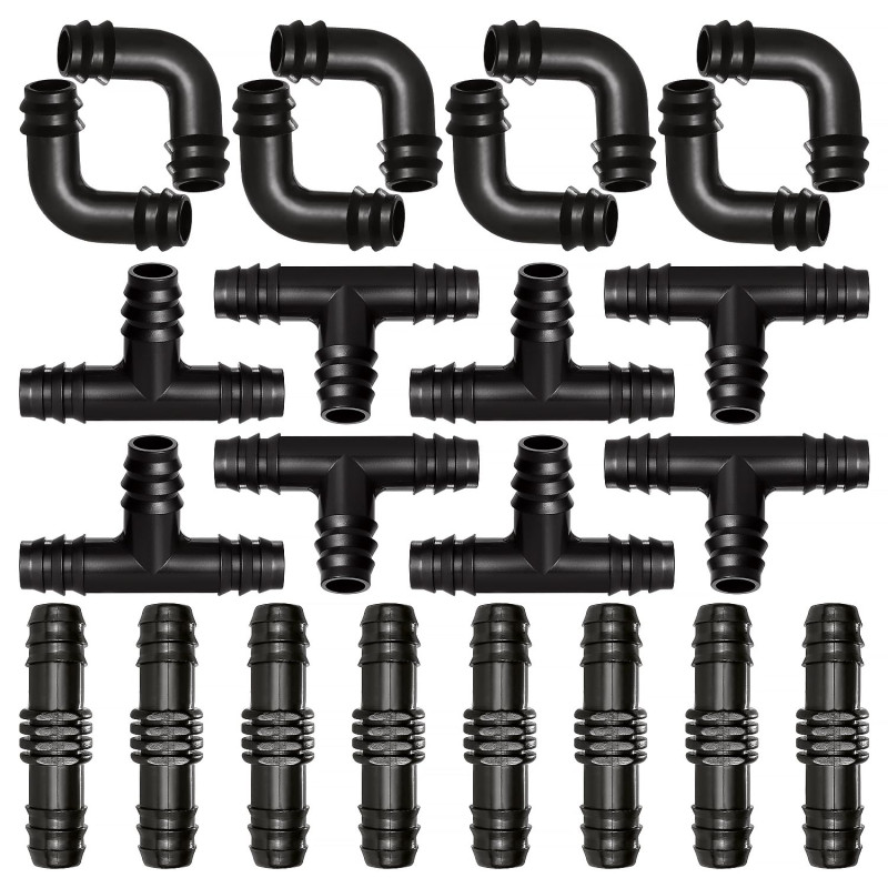 VooGenzek 24 Pièces 16mm Kit de Connecteurs de Tuyaux, Connecteur de Tuyau Cannelé en Plastique, Raccord D'irrigation, Connecteu