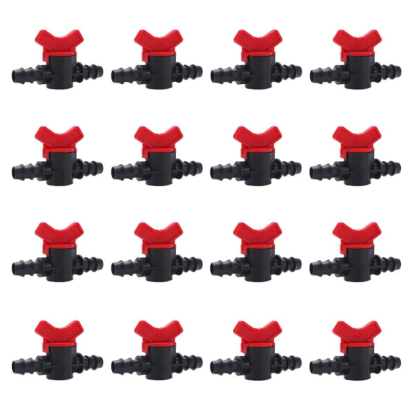 VooGenzek 16 Pièces Vanne Commutation d'Irrigation, Irrigation Pipe Valve Switch, Robinet Jardin en Plastique PE, Robinet Barbel