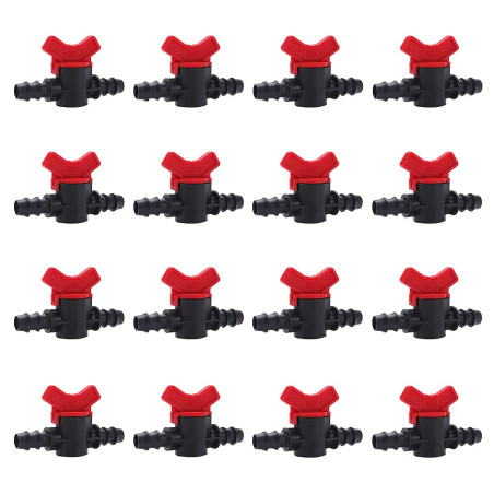 VooGenzek 16 Pièces Vanne Commutation d'Irrigation, Irrigation Pipe Valve Switch, Robinet Jardin en Plastique PE, Robinet Barbel