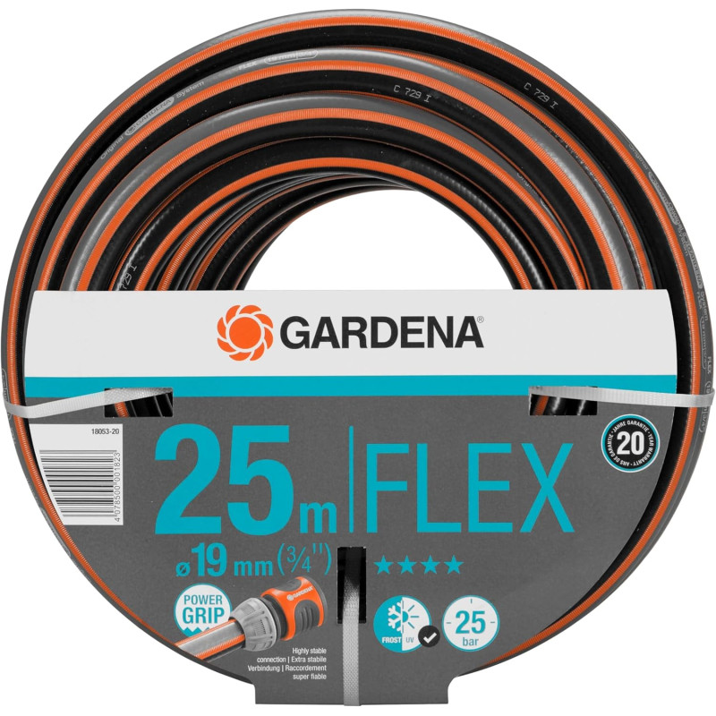 Tuyau Comfort FLEX de Gardena 19 mm (3/4 Pouce), 25 m : tuyau d'arrosage flexible et indéformable avec profilé Power-Grip, résis