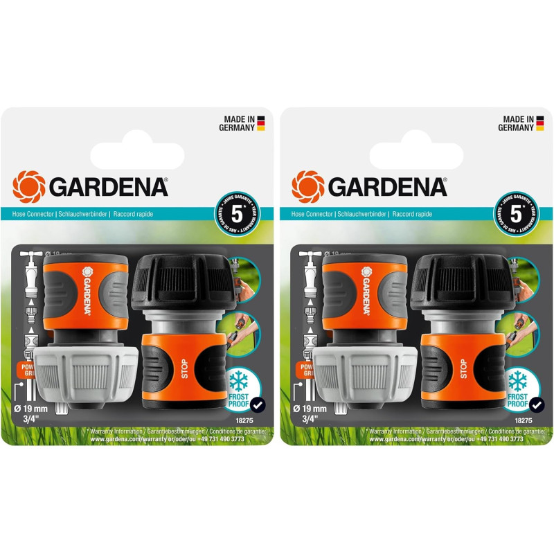 GARDENA Jeu de Connecteur de Tuyau 19 mm (3/4 Pouces) (18275-2012) (Lot de 2)