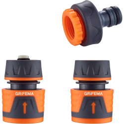 Grifema ge1103, kit de raccordement de robinet/tuyau de jardin avec connecteur waterstop 1/2", connexion rapide et connecteur fe